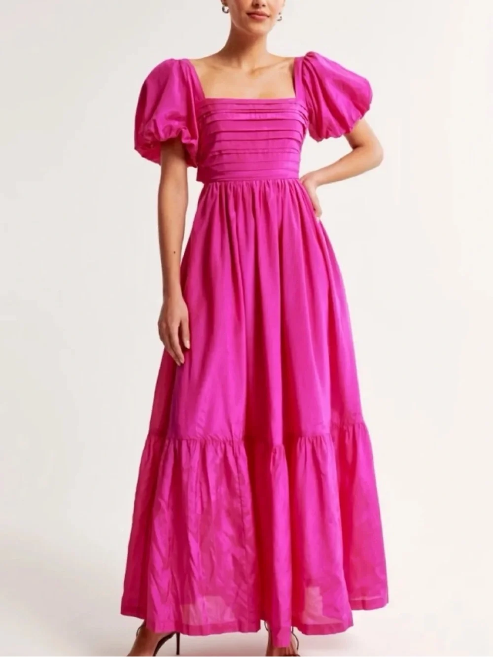 Abercrombie & Fitch pink fuschia puff sleeve maxi dress